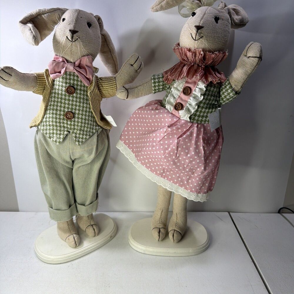 Rabbit Couple Dressed Up For Easter. 9" Adorable